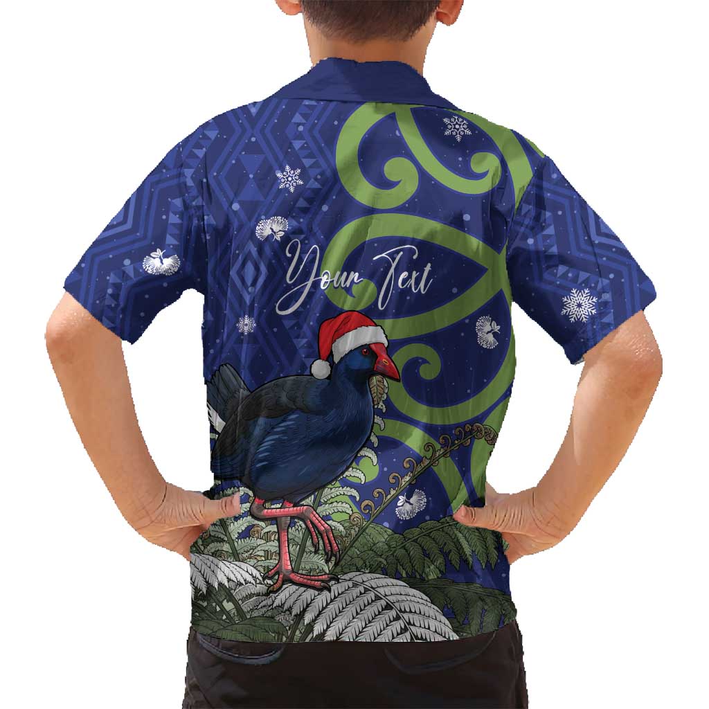 Personalized New Zealand Pukeko Christmas Family Matching Long Sleeve Bodycon Dress and Hawaiian Shirt Meri Kirihimete Taniko Ponga Koru Blue LT14 - Polynesian Pride