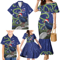 Personalized New Zealand Pukeko Christmas Family Matching Mermaid Dress and Hawaiian Shirt Meri Kirihimete Taniko Ponga Koru Blue LT14 - Polynesian Pride