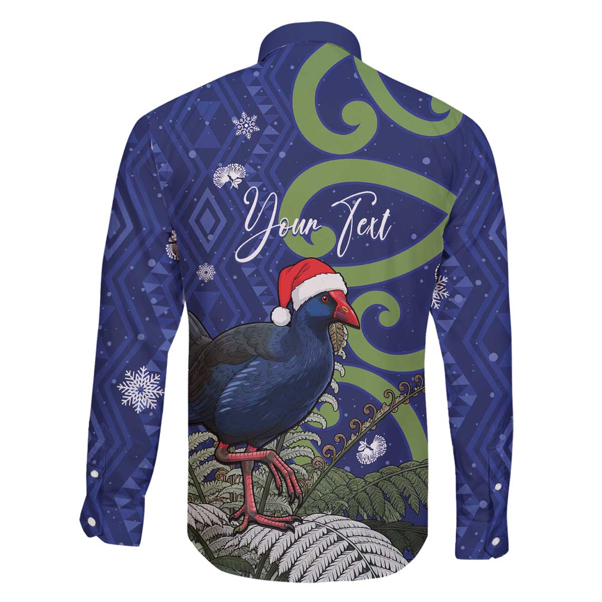 Personalized New Zealand Pukeko Christmas Family Matching Off The Shoulder Long Sleeve Dress and Hawaiian Shirt Meri Kirihimete Taniko Ponga Koru Blue - Polynesian Pride