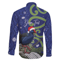 Personalized New Zealand Pukeko Christmas Family Matching Off Shoulder Short Dress and Hawaiian Shirt Meri Kirihimete Taniko Ponga Koru Blue LT14 - Polynesian Pride