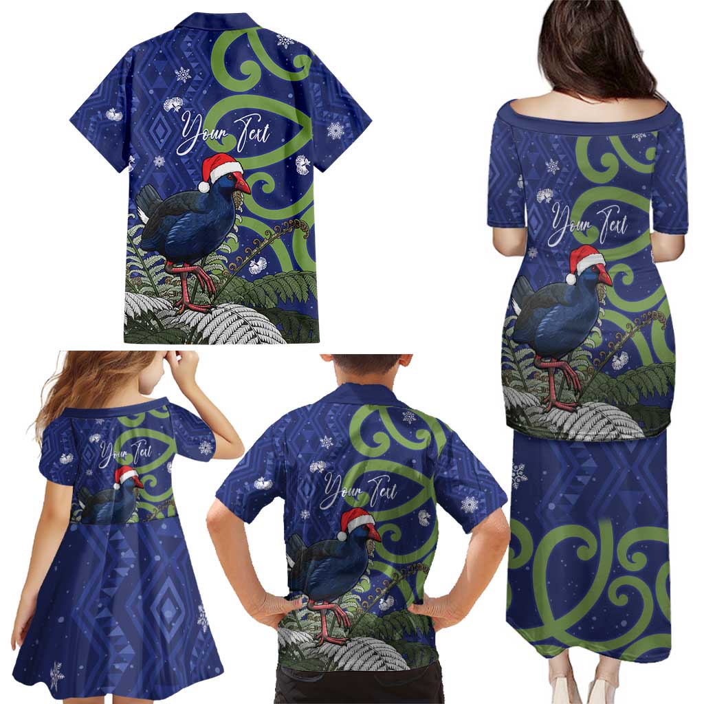 Personalized New Zealand Pukeko Christmas Family Matching Puletasi and Hawaiian Shirt Meri Kirihimete Taniko Ponga Koru Blue LT14 - Polynesian Pride