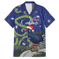 Personalized New Zealand Pukeko Christmas Family Matching Short Sleeve Bodycon Dress and Hawaiian Shirt Meri Kirihimete Taniko Ponga Koru Blue LT14 Dad's Shirt - Short Sleeve Blue - Polynesian Pride