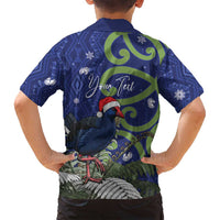 Personalized New Zealand Pukeko Christmas Family Matching Summer Maxi Dress and Hawaiian Shirt Meri Kirihimete Taniko Ponga Koru Blue LT14 - Polynesian Pride