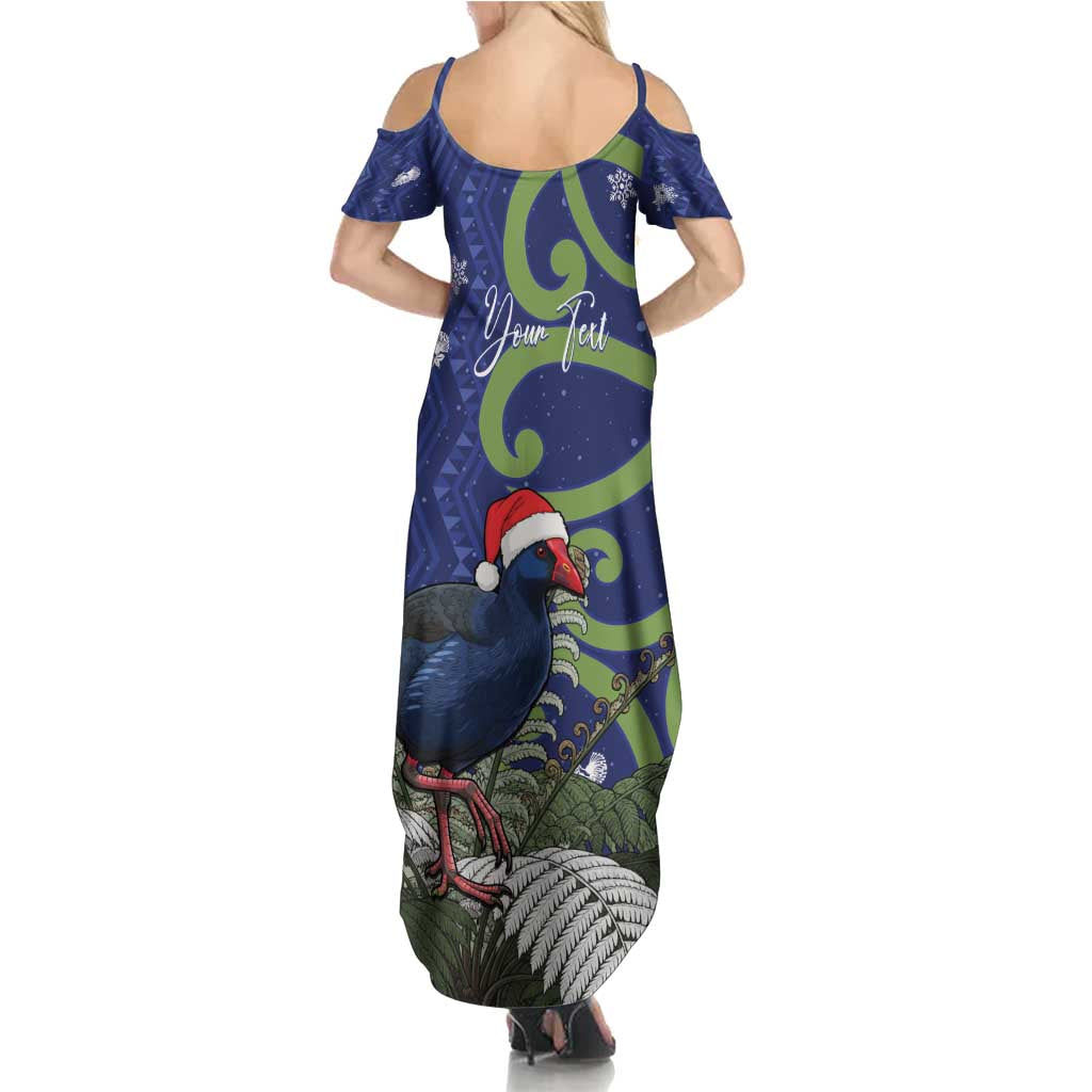 Personalized New Zealand Pukeko Christmas Family Matching Summer Maxi Dress and Hawaiian Shirt Meri Kirihimete Taniko Ponga Koru Blue LT14 - Polynesian Pride