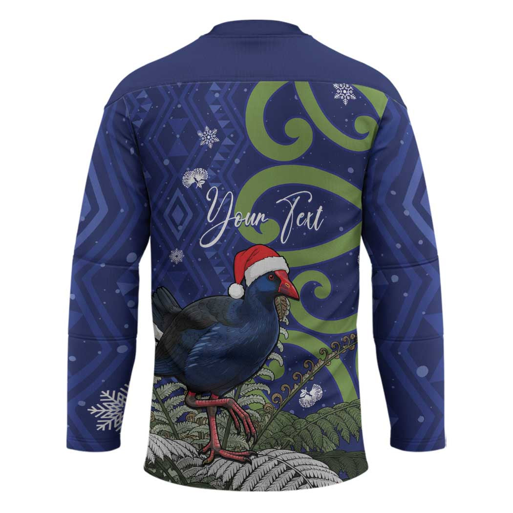 Personalized New Zealand Pukeko Christmas Hockey Jersey Meri Kirihimete Taniko Ponga Koru Blue - Polynesian Pride