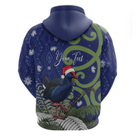 Personalized New Zealand Pukeko Christmas Hoodie Meri Kirihimete Taniko Ponga Koru Blue - Polynesian Pride