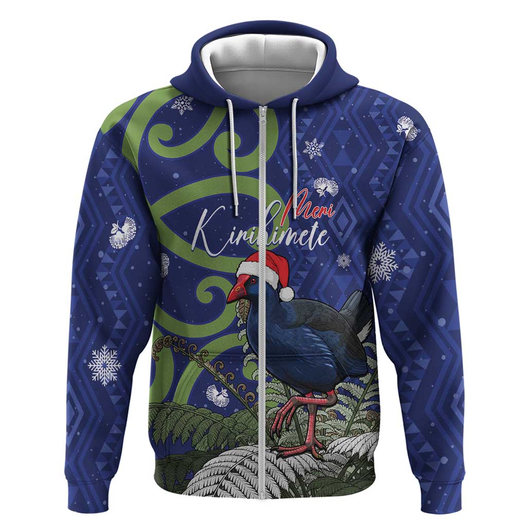 Personalized New Zealand Pukeko Christmas Hoodie Meri Kirihimete Taniko Ponga Koru Blue - Polynesian Pride