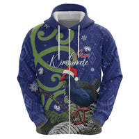 Personalized New Zealand Pukeko Christmas Hoodie Meri Kirihimete Taniko Ponga Koru Blue - Polynesian Pride