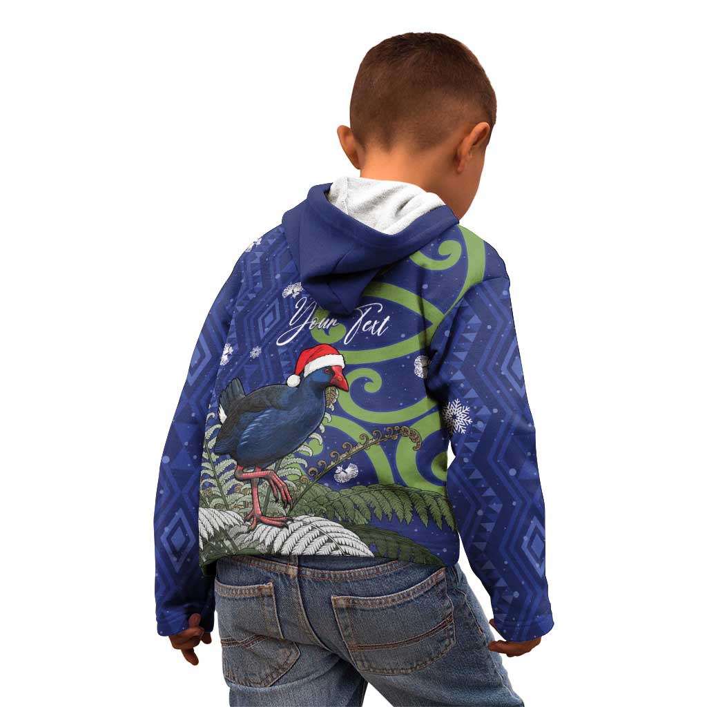 Personalized New Zealand Pukeko Christmas Kid Hoodie Meri Kirihimete Taniko Ponga Koru Blue - Polynesian Pride