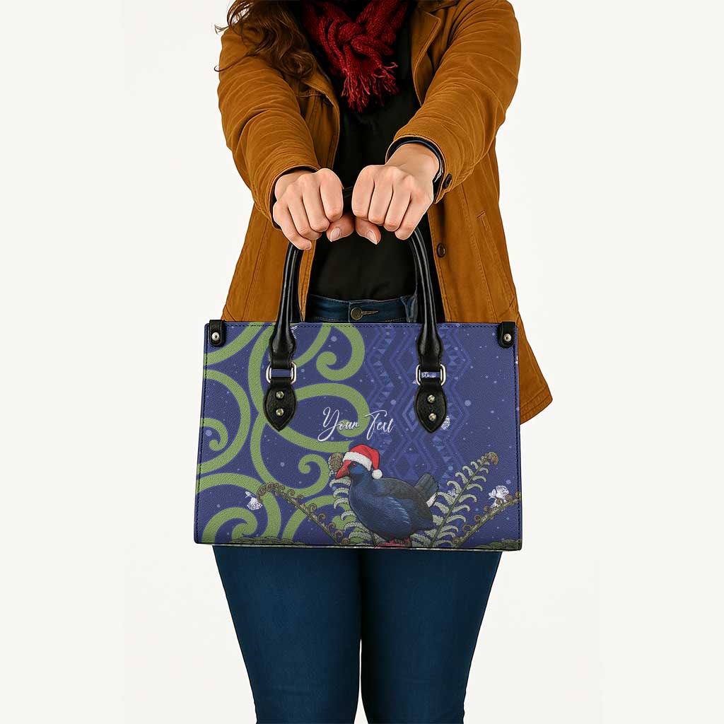 Personalized New Zealand Pukeko Christmas Leather Bag Meri Kirihimete Taniko Ponga Koru Blue - Polynesian Pride
