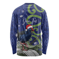 Personalized New Zealand Pukeko Christmas Long Sleeve Shirt Meri Kirihimete Taniko Ponga Koru Blue - Polynesian Pride