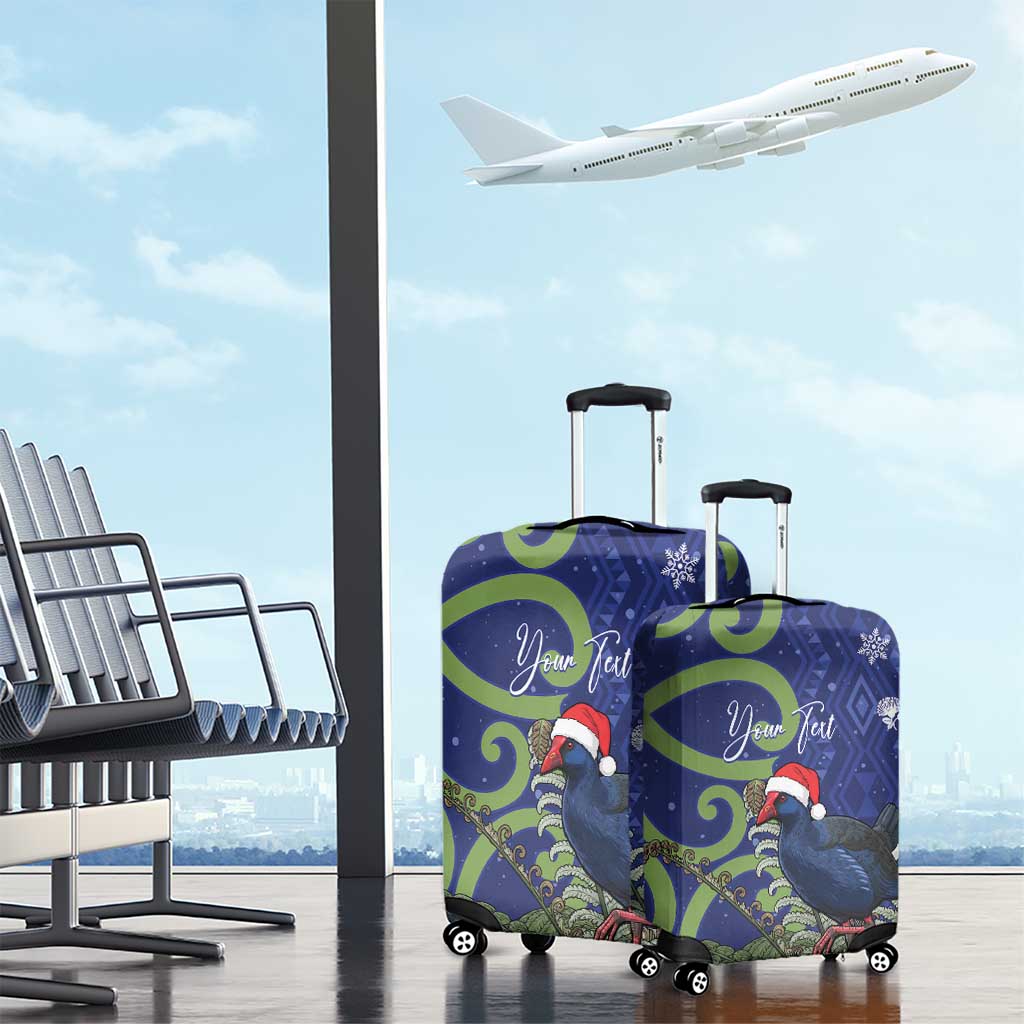 Personalized New Zealand Pukeko Christmas Luggage Cover Meri Kirihimete Taniko Ponga Koru Blue - Polynesian Pride