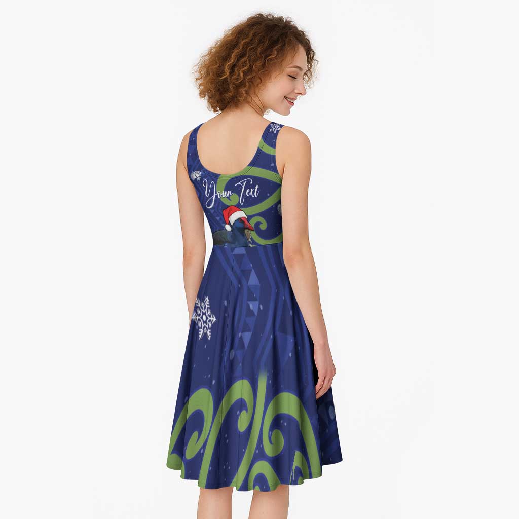 Personalized New Zealand Pukeko Christmas Midi Dress Meri Kirihimete Taniko Ponga Koru Blue - Polynesian Pride