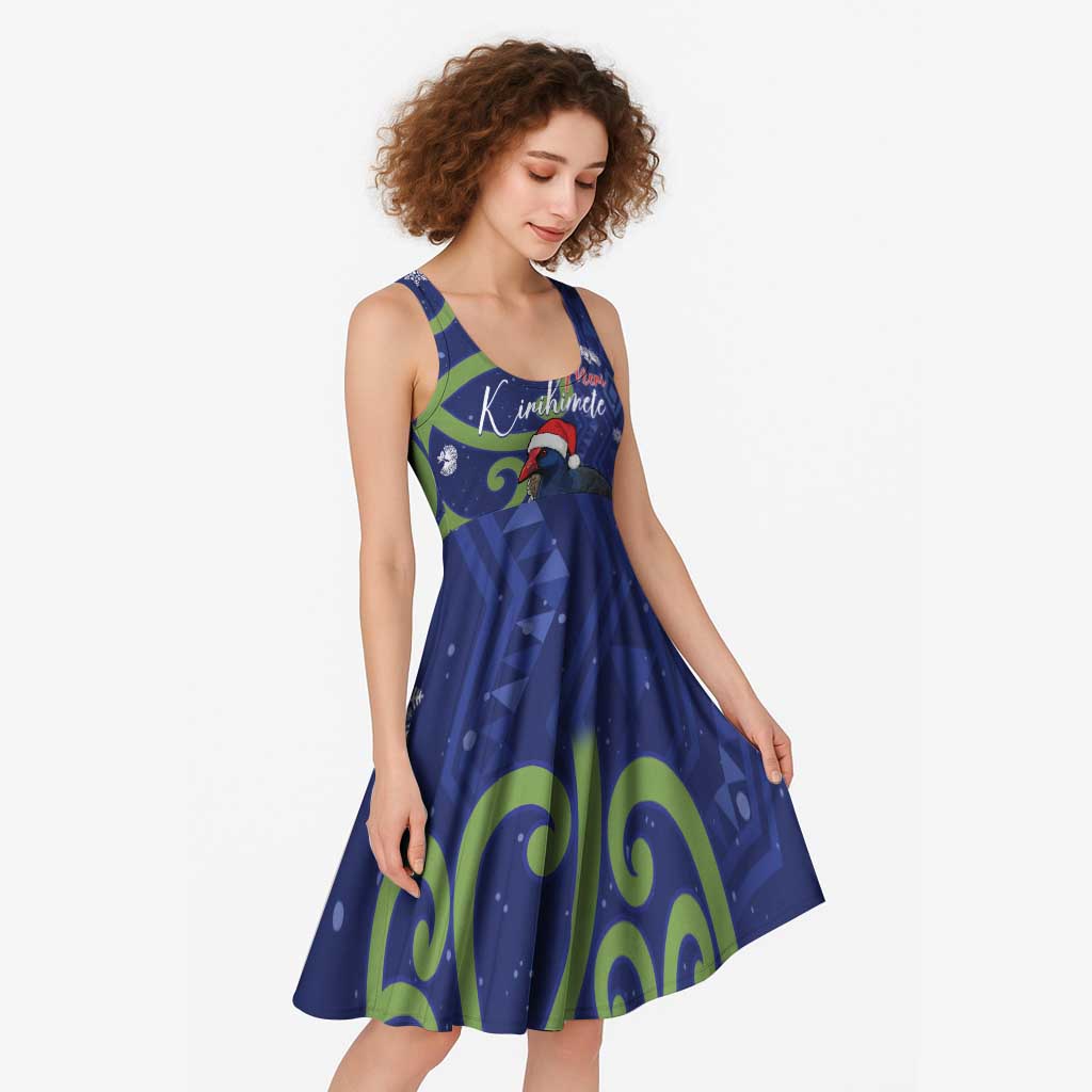 Personalized New Zealand Pukeko Christmas Midi Dress Meri Kirihimete Taniko Ponga Koru Blue - Polynesian Pride