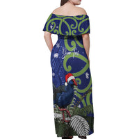 Personalized New Zealand Pukeko Christmas Off Shoulder Maxi Dress Meri Kirihimete Taniko Ponga Koru Blue - Polynesian Pride