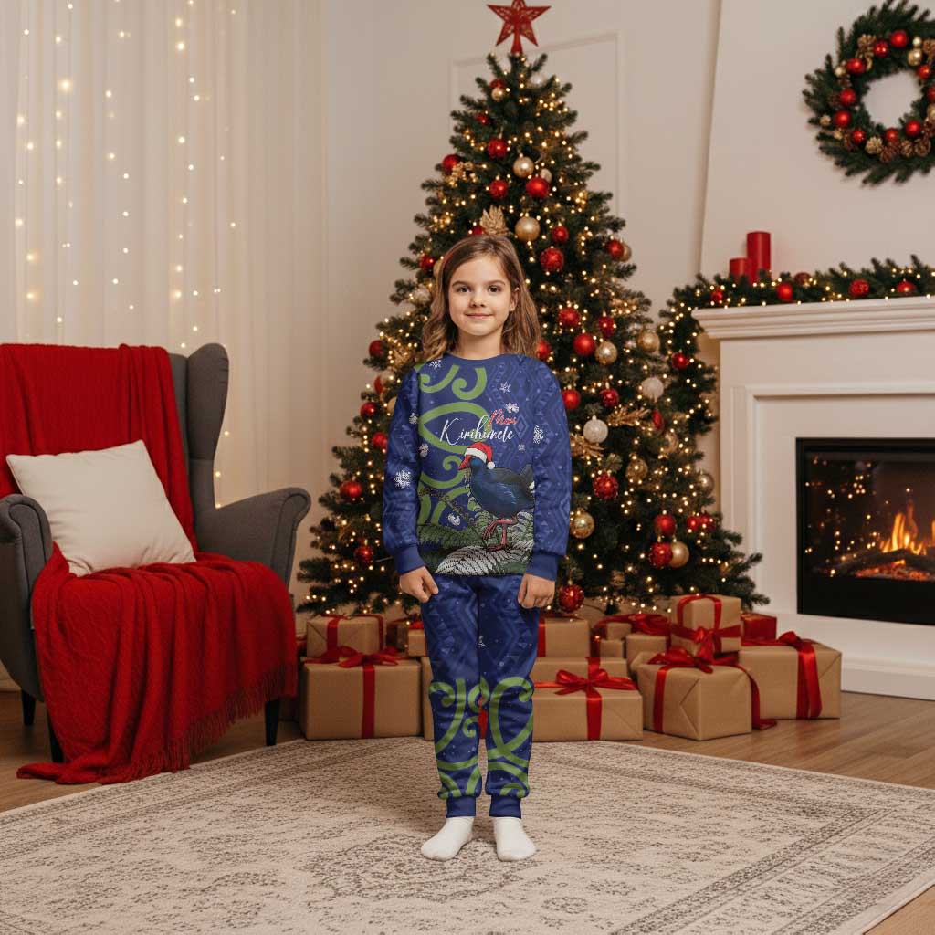 Personalized New Zealand Pukeko Christmas Pajama Set Meri Kirihimete Taniko Ponga Koru Blue - Polynesian Pride