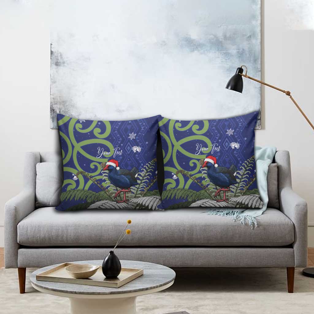 Personalized New Zealand Pukeko Christmas Pillow Cover Meri Kirihimete Taniko Ponga Koru Blue - Polynesian Pride