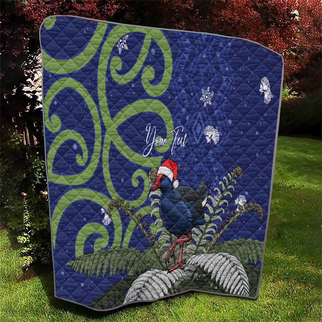 Personalized New Zealand Pukeko Christmas Quilt Meri Kirihimete Taniko Ponga Koru Blue - Polynesian Pride