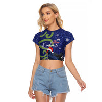 Personalized New Zealand Pukeko Christmas Raglan Cropped T Shirt Meri Kirihimete Taniko Ponga Koru Blue - Polynesian Pride