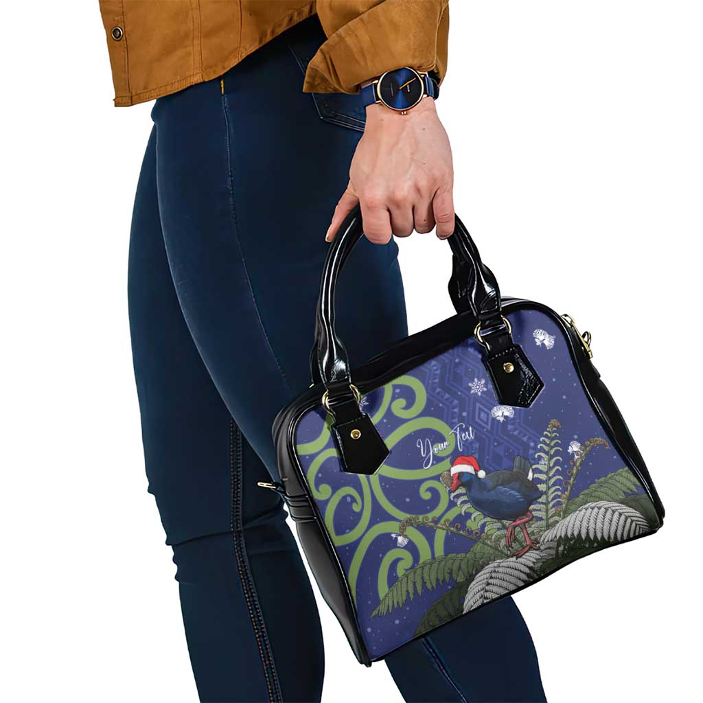 Personalized New Zealand Pukeko Christmas Shoulder Handbag Meri Kirihimete Taniko Ponga Koru Blue - Polynesian Pride