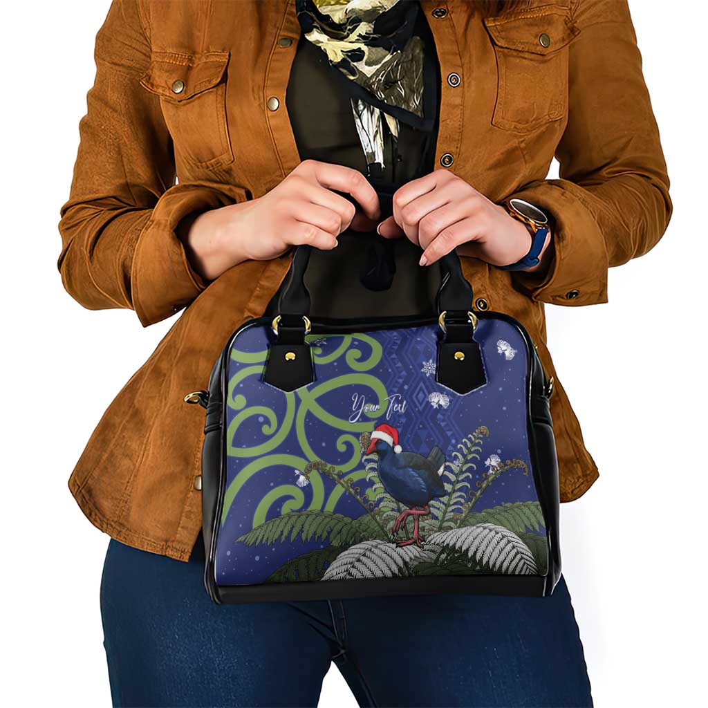 Personalized New Zealand Pukeko Christmas Shoulder Handbag Meri Kirihimete Taniko Ponga Koru Blue - Polynesian Pride