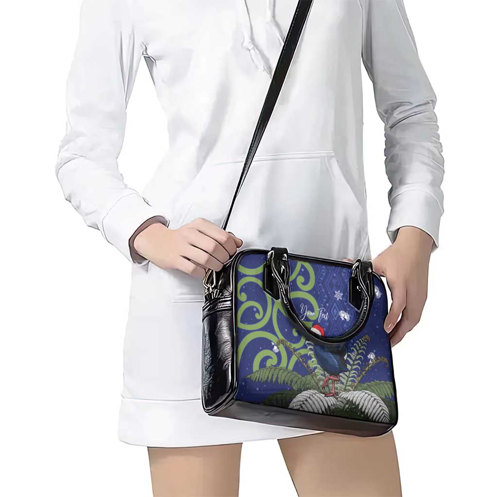 Personalized New Zealand Pukeko Christmas Shoulder Handbag Meri Kirihimete Taniko Ponga Koru Blue - Polynesian Pride