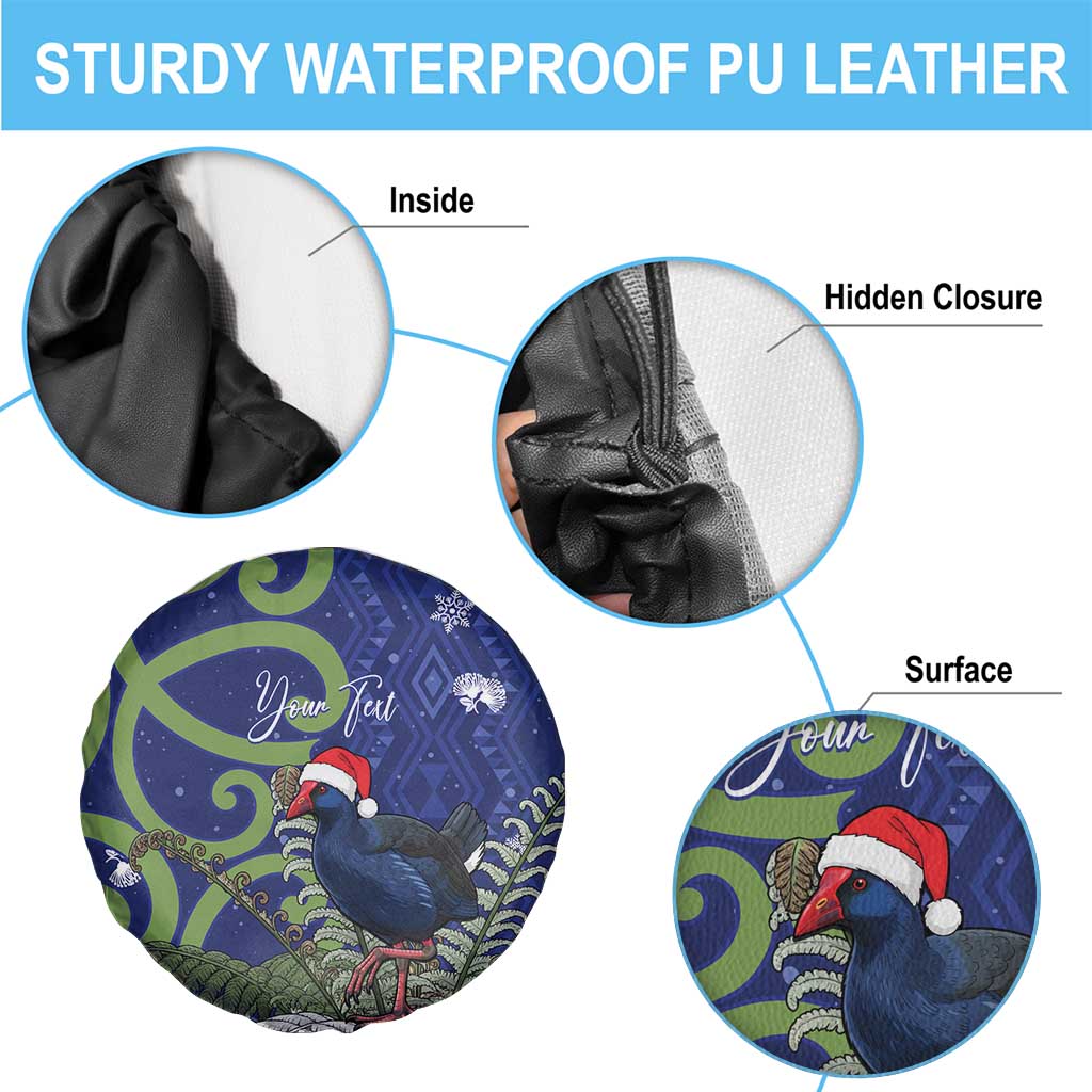 Personalized New Zealand Pukeko Christmas Spare Tire Cover Meri Kirihimete Taniko Ponga Koru Blue - Polynesian Pride