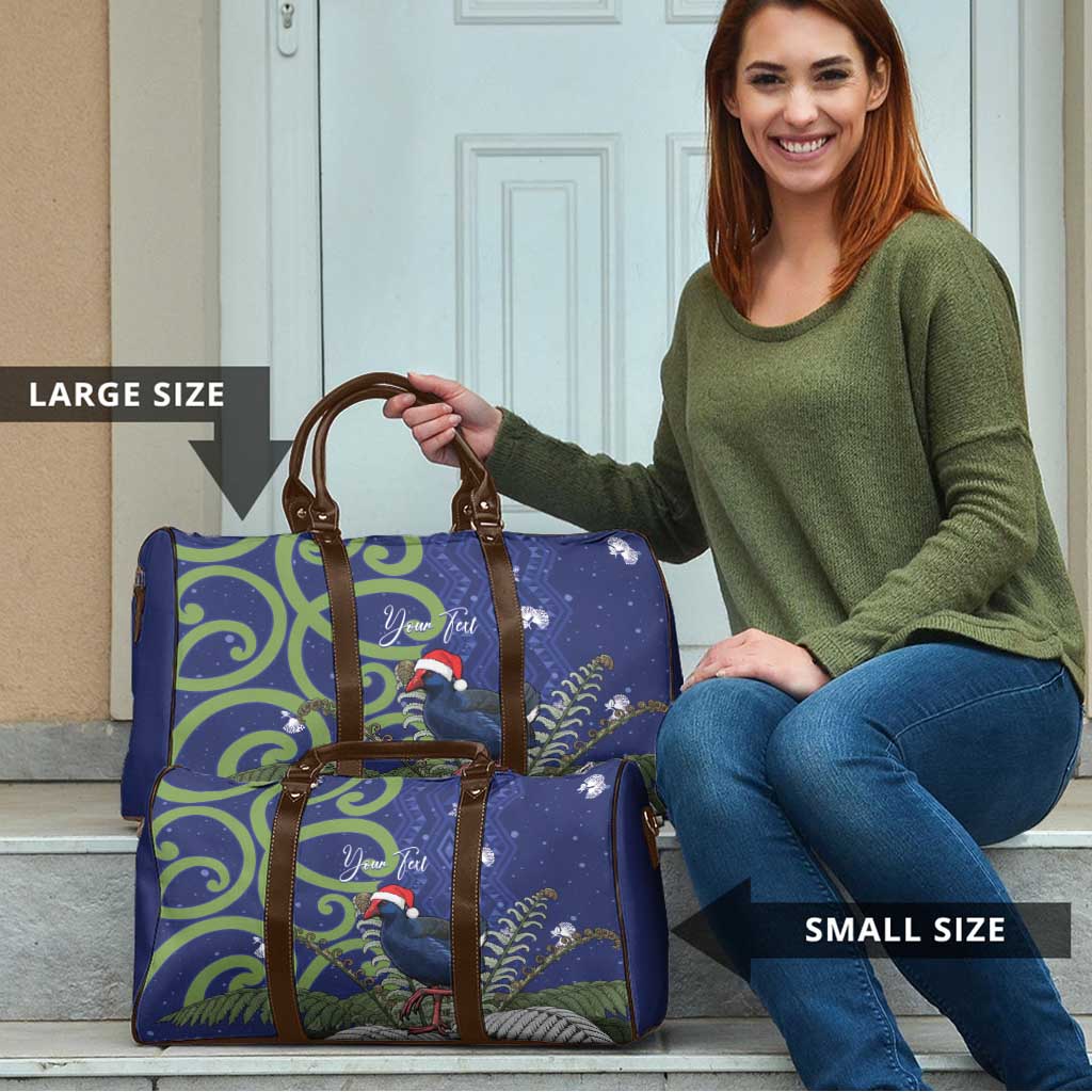 Personalized New Zealand Pukeko Christmas Travel Bag Meri Kirihimete Taniko Ponga Koru Blue - Polynesian Pride