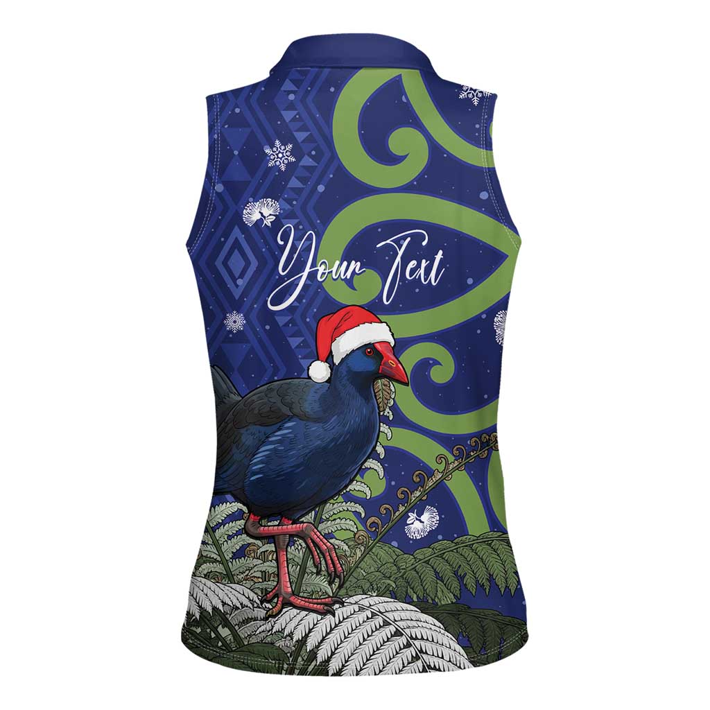 Personalized New Zealand Pukeko Christmas Women Sleeveless Polo Shirt Meri Kirihimete Taniko Ponga Koru Blue LT14 - Polynesian Pride