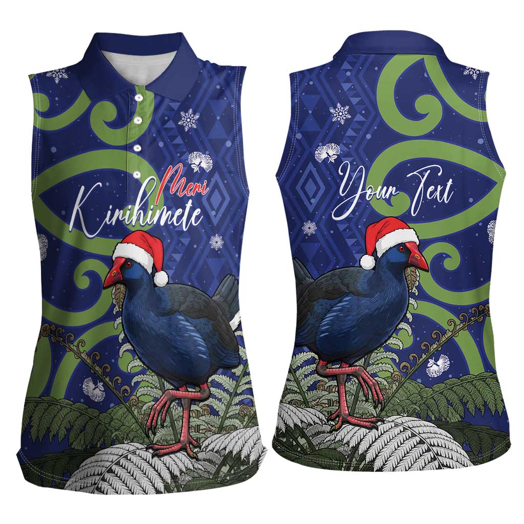 Personalized New Zealand Pukeko Christmas Women Sleeveless Polo Shirt Meri Kirihimete Taniko Ponga Koru Blue LT14 - Polynesian Pride