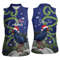 Personalized New Zealand Pukeko Christmas Women Sleeveless Polo Shirt Meri Kirihimete Taniko Ponga Koru Blue LT14 - Polynesian Pride