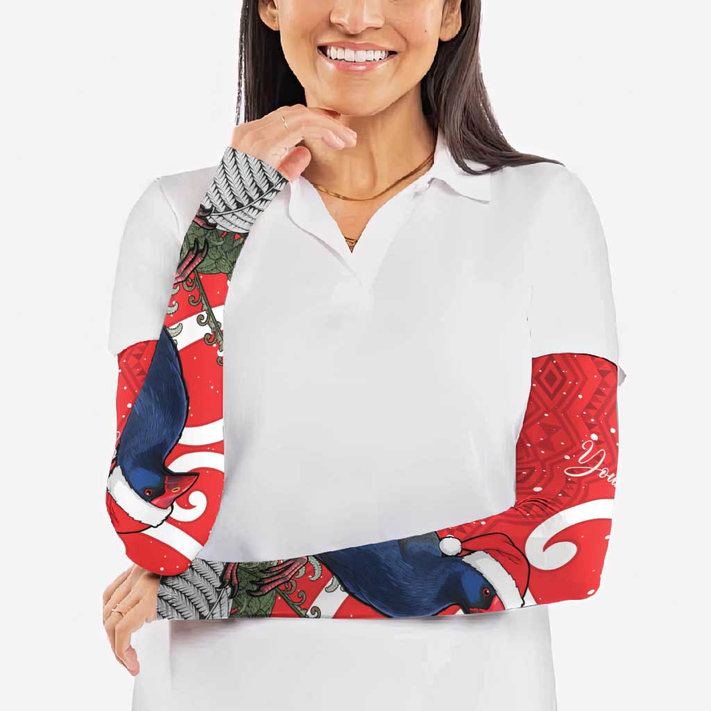 Personalized New Zealand Pukeko Christmas Arm Sleeves Meri Kirihimete Taniko Ponga Koru Red - Polynesian Pride