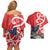 Personalized New Zealand Pukeko Christmas Couples Matching Off Shoulder Short Dress and Hawaiian Shirt Meri Kirihimete Taniko Ponga Koru Red - Polynesian Pride
