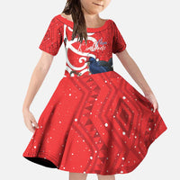 Personalized New Zealand Pukeko Christmas Family Matching Long Sleeve Bodycon Dress and Hawaiian Shirt Meri Kirihimete Taniko Ponga Koru Red LT14 Daughter's Dress Red - Polynesian Pride