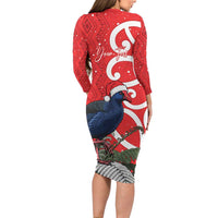 Personalized New Zealand Pukeko Christmas Family Matching Long Sleeve Bodycon Dress and Hawaiian Shirt Meri Kirihimete Taniko Ponga Koru Red LT14 - Polynesian Pride