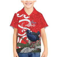 Personalized New Zealand Pukeko Christmas Family Matching Mermaid Dress and Hawaiian Shirt Meri Kirihimete Taniko Ponga Koru Red LT14 Son's Shirt Red - Polynesian Pride
