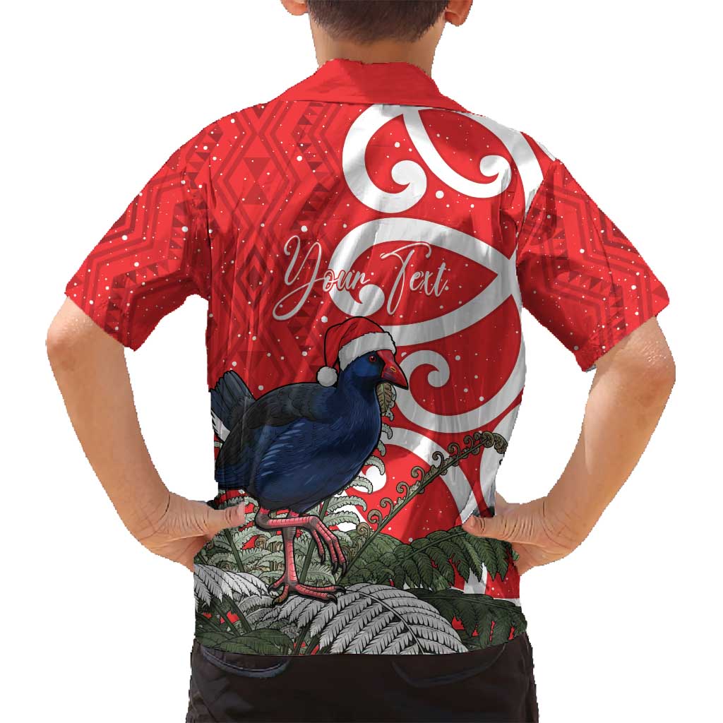 Personalized New Zealand Pukeko Christmas Family Matching Off Shoulder Maxi Dress and Hawaiian Shirt Meri Kirihimete Taniko Ponga Koru Red LT14 - Polynesian Pride