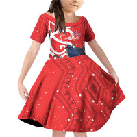 Personalized New Zealand Pukeko Christmas Family Matching Off Shoulder Short Dress and Hawaiian Shirt Meri Kirihimete Taniko Ponga Koru Red LT14 Daughter's Dress Red - Polynesian Pride