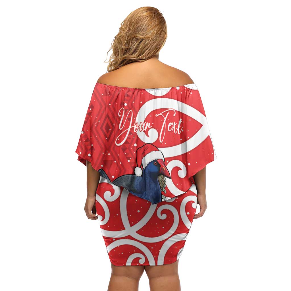 Personalized New Zealand Pukeko Christmas Family Matching Off Shoulder Short Dress and Hawaiian Shirt Meri Kirihimete Taniko Ponga Koru Red LT14 - Polynesian Pride