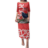Personalized New Zealand Pukeko Christmas Family Matching Puletasi and Hawaiian Shirt Meri Kirihimete Taniko Ponga Koru Red - Polynesian Pride