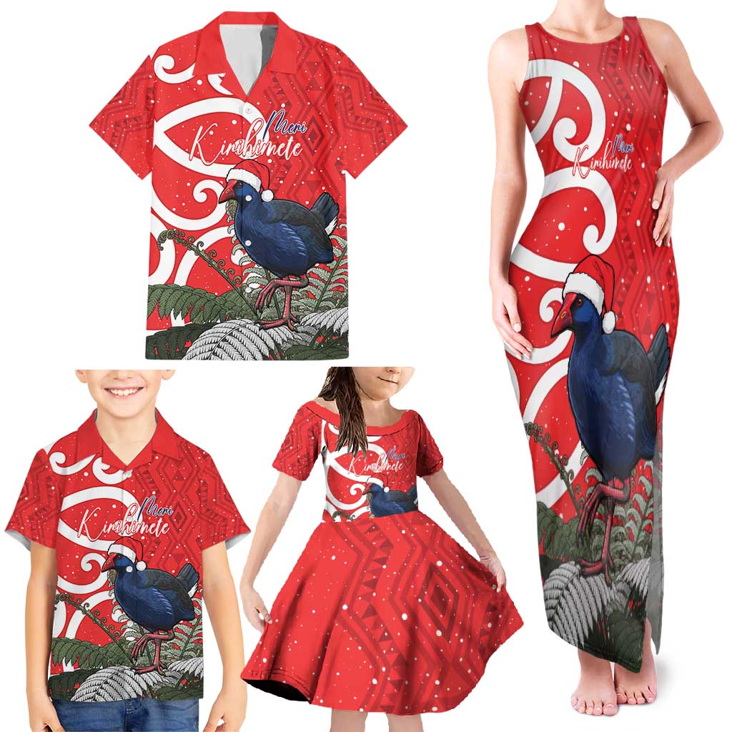 Personalized New Zealand Pukeko Christmas Family Matching Tank Maxi Dress and Hawaiian Shirt Meri Kirihimete Taniko Ponga Koru Red LT14 - Polynesian Pride
