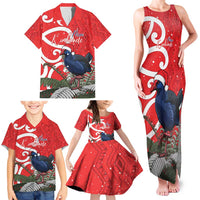 Personalized New Zealand Pukeko Christmas Family Matching Tank Maxi Dress and Hawaiian Shirt Meri Kirihimete Taniko Ponga Koru Red LT14 - Polynesian Pride
