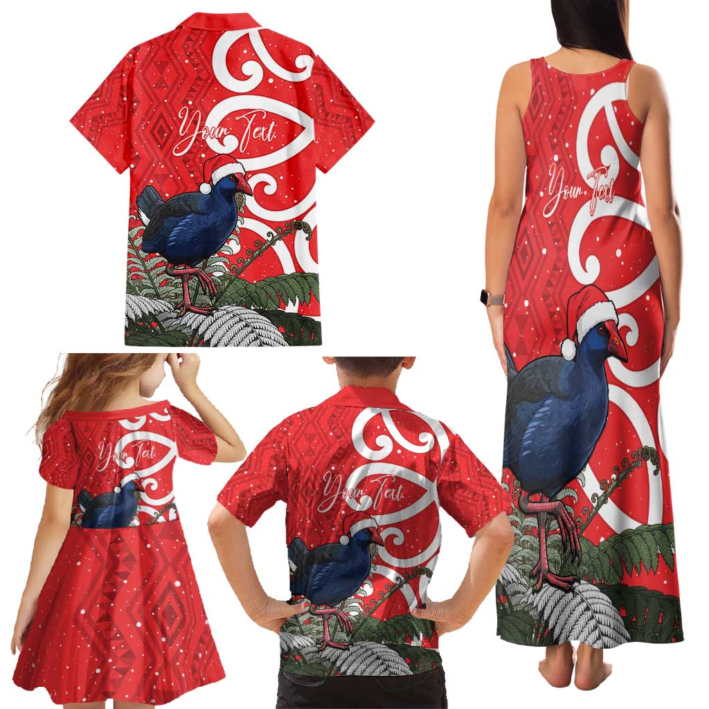 Personalized New Zealand Pukeko Christmas Family Matching Tank Maxi Dress and Hawaiian Shirt Meri Kirihimete Taniko Ponga Koru Red LT14 - Polynesian Pride