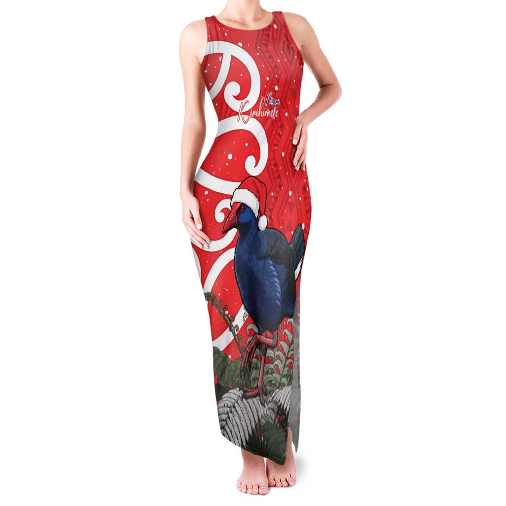 Personalized New Zealand Pukeko Christmas Family Matching Tank Maxi Dress and Hawaiian Shirt Meri Kirihimete Taniko Ponga Koru Red LT14 Mom's Dress Red - Polynesian Pride