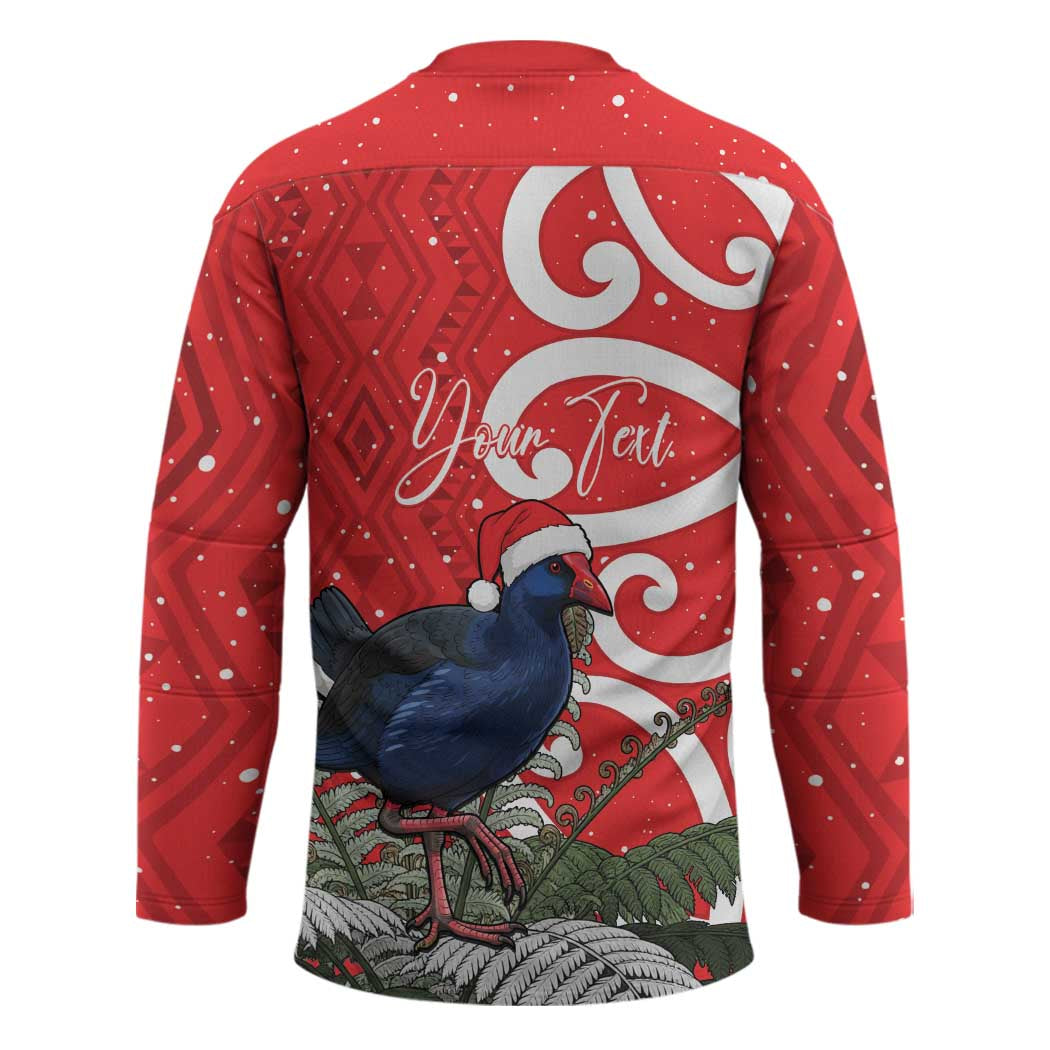 Personalized New Zealand Pukeko Christmas Hockey Jersey Meri Kirihimete Taniko Ponga Koru Red - Polynesian Pride