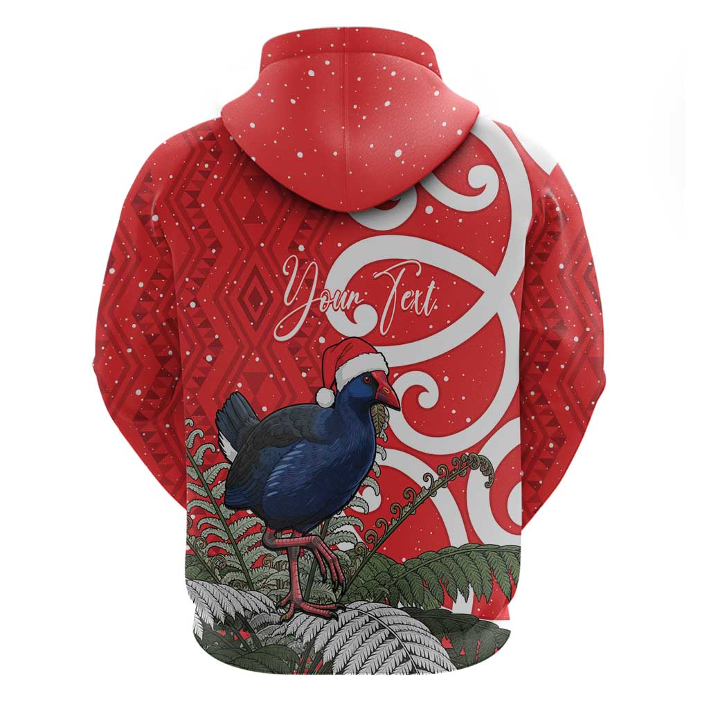 Personalized New Zealand Pukeko Christmas Hoodie Meri Kirihimete Taniko Ponga Koru Red - Polynesian Pride