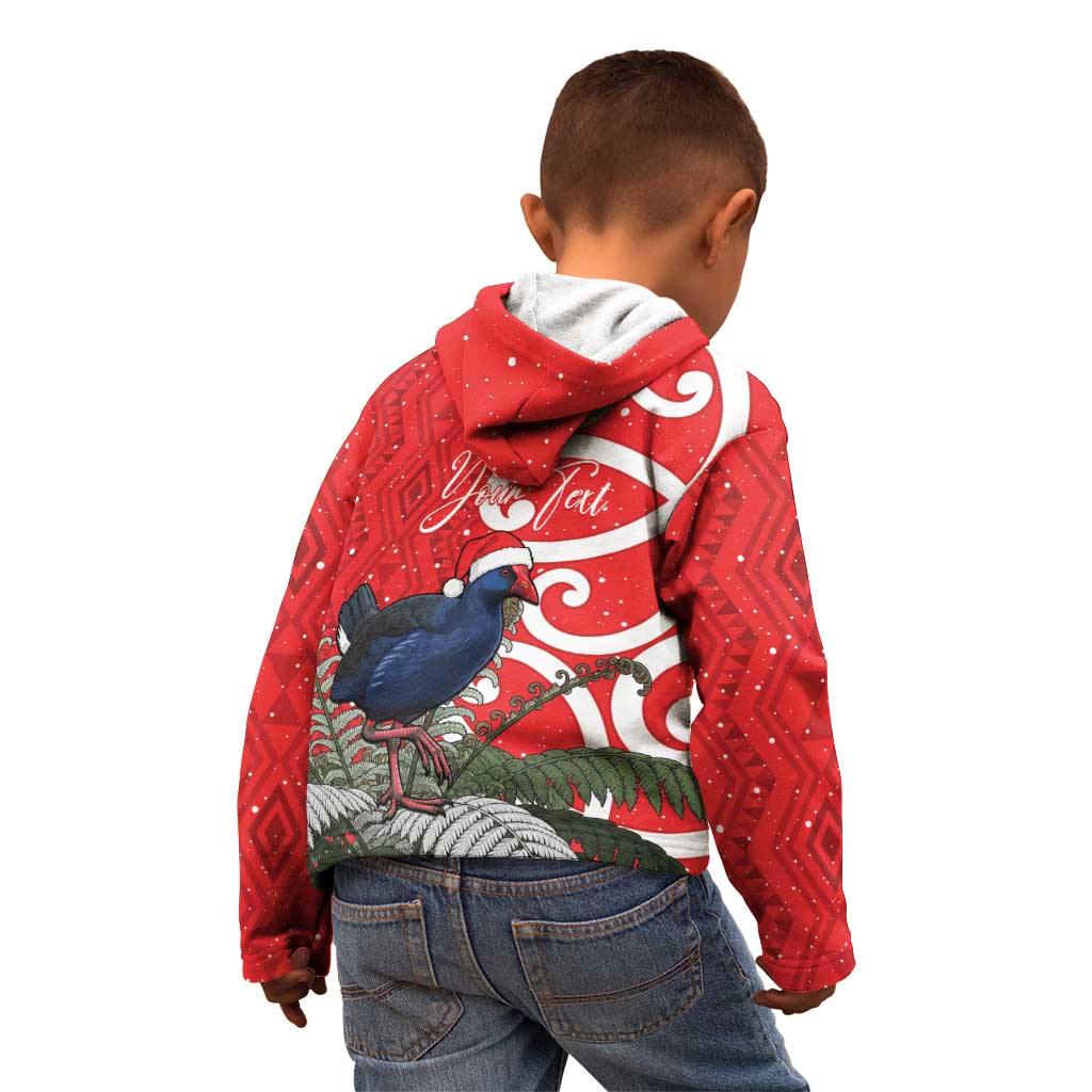 Personalized New Zealand Pukeko Christmas Kid Hoodie Meri Kirihimete Taniko Ponga Koru Red - Polynesian Pride