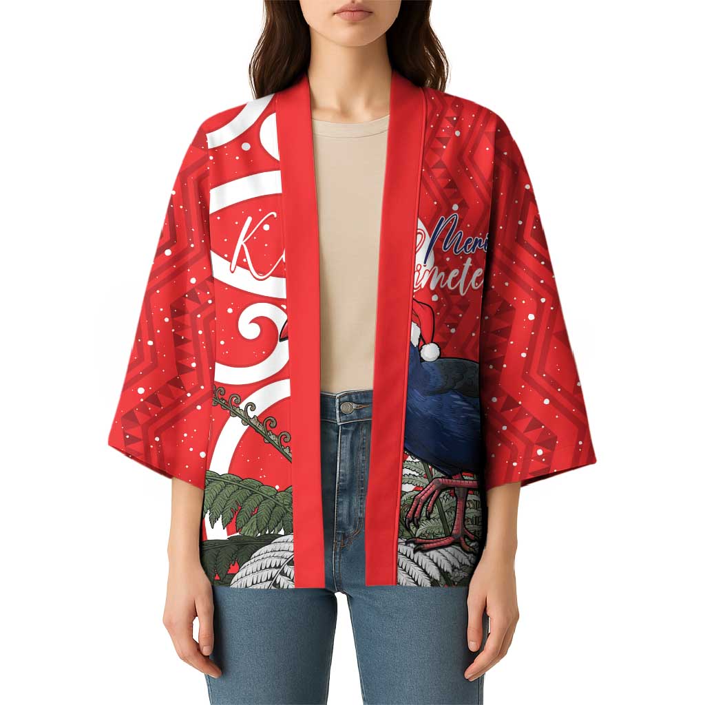 Personalized New Zealand Pukeko Christmas Kimono Meri Kirihimete Taniko Ponga Koru Red - Polynesian Pride