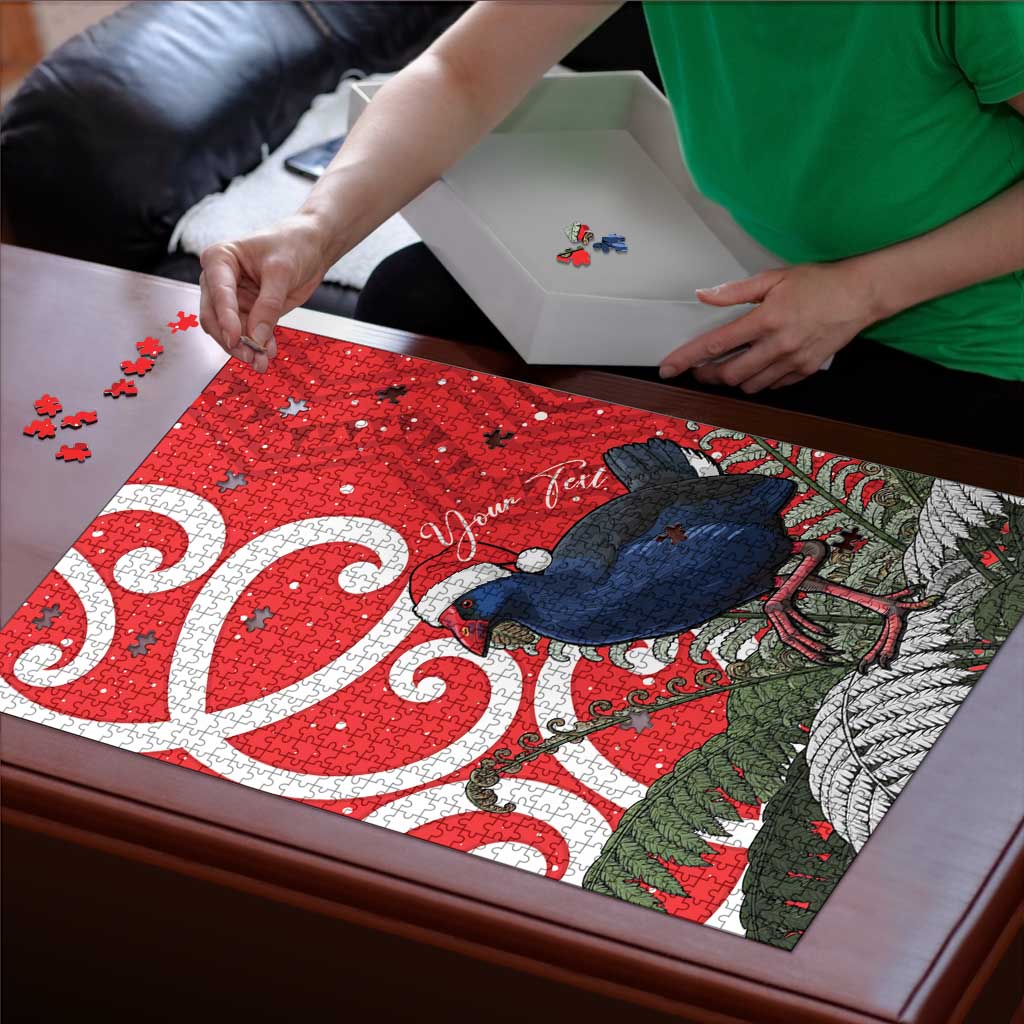 Personalized New Zealand Pukeko Christmas Puzzle Meri Kirihimete Taniko Ponga Koru Red - Polynesian Pride