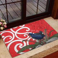 Personalized New Zealand Pukeko Christmas Rubber Doormat Meri Kirihimete Taniko Ponga Koru Red - Polynesian Pride